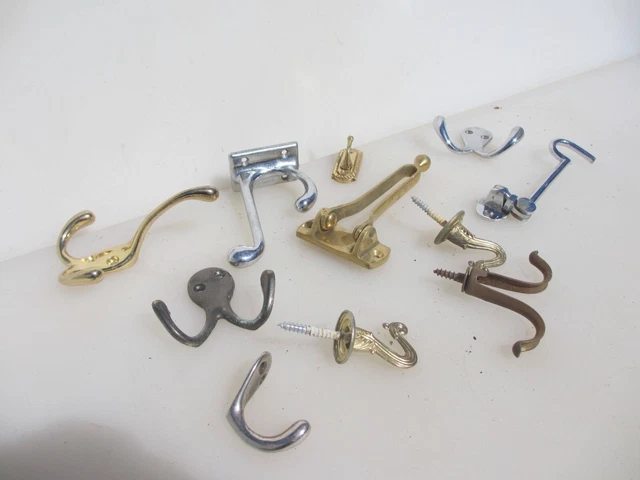 Coat Hooks Hat Hangers Old Brass Metal Chrome ODD Modern - Retro LOT