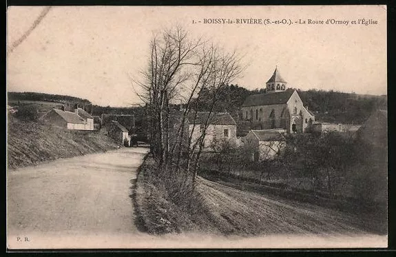 CPA Boissy-la-Riviére, la Route d´Ormoy et l´Église 1912