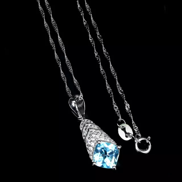 Irradiated Cushion Sky Blue Topaz 7mm Irradiated Cz 925 Sterling Silver Necklace