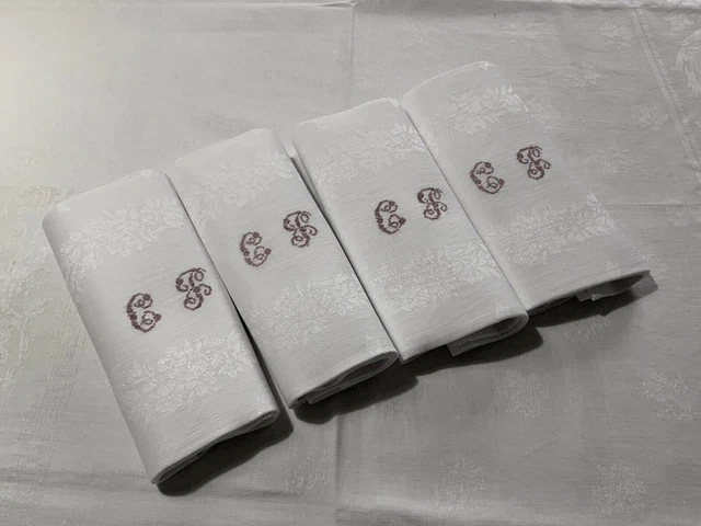 VENDU - Lot de 6 anciennes serviettes coton damassé monogrammes M et L VENDU - Lot de 6 anciennes serviettes coton damassé monogrammes M et L