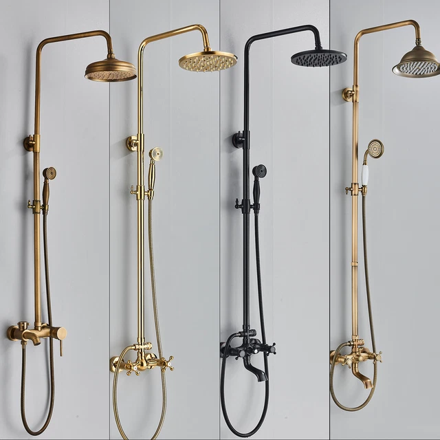 EXPOSED SHOWER SYSTEM Fixture Set 8 Rain Shower Head 2 Double Knobs