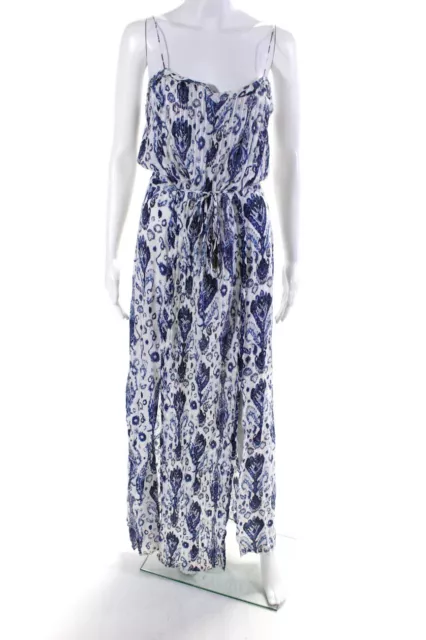 Vix Paula Hermanny Womens Paisley Spaghetti Strap Midi Dress Blue White Size M