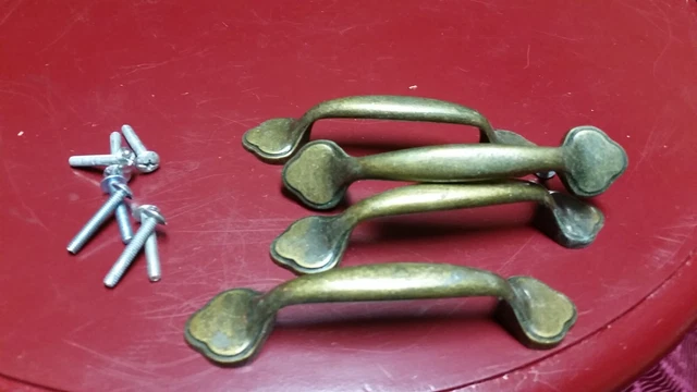Set Of 4 Antique Solid Brass Drawer Pulls 4.75"Long 3Ct
