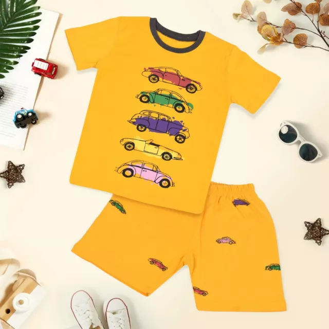 Kids Unisex Girls Boys Cars Print Pyjamas PJs 2 Piece Sleepwear Shorts Set 5-13