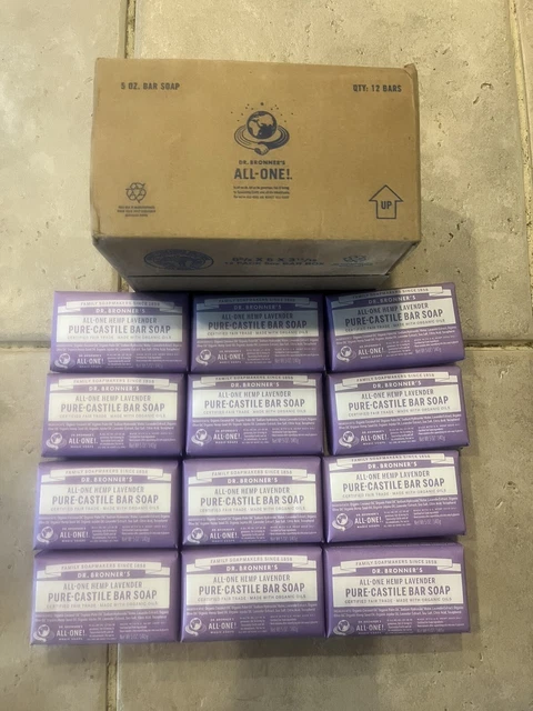 Lote de 12 jabones de barra de castilla pura Dr. Bronner's 5 oz. Sellada lavanda cáñamo