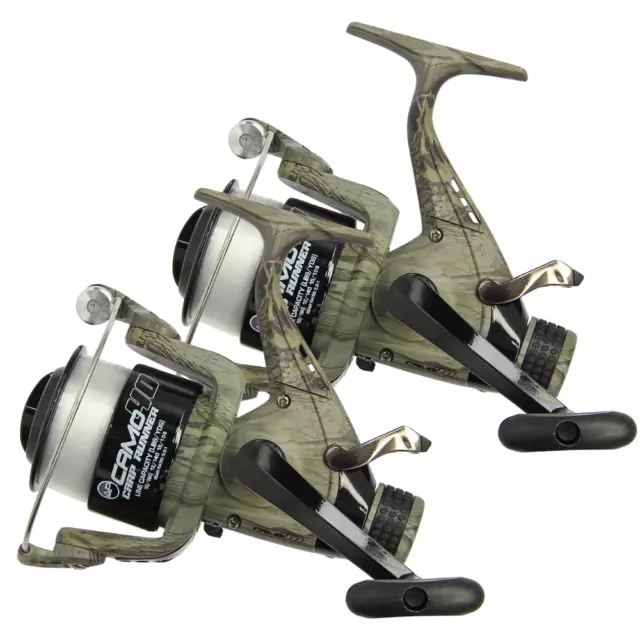 2 x CAMO 40 CARP RUNNER REELS WITH 12LB LINE SPARE SPOOLS FISHING REEL NGT