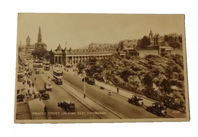 Edinburgh, Princes Street, Looking East Old Postcard with Tram