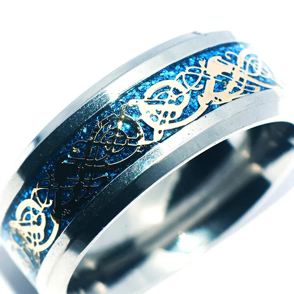 Blue Mens/womens Stainless Steel Dragon Band Ring Ring Wedding Jewelry Size 9
