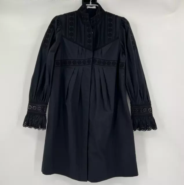 Rebecca Taylor Black Applique Lace Poplin Shirt Dress sz 0 NWT Long Sleeve