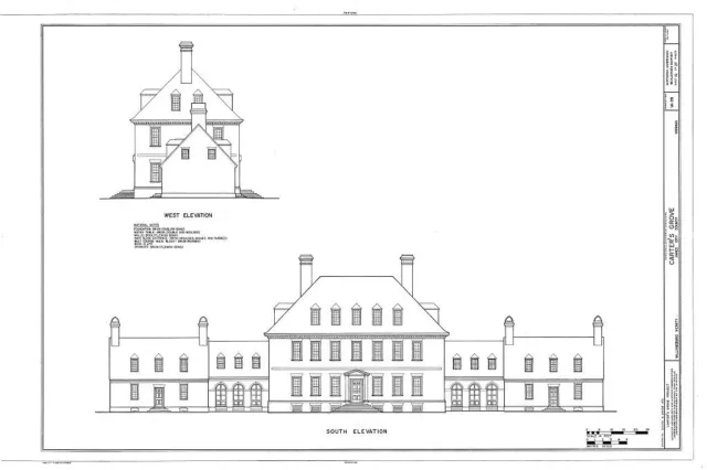 Carter's Grove Plantation - colonial brick mansion, architectural PRINTED Plans