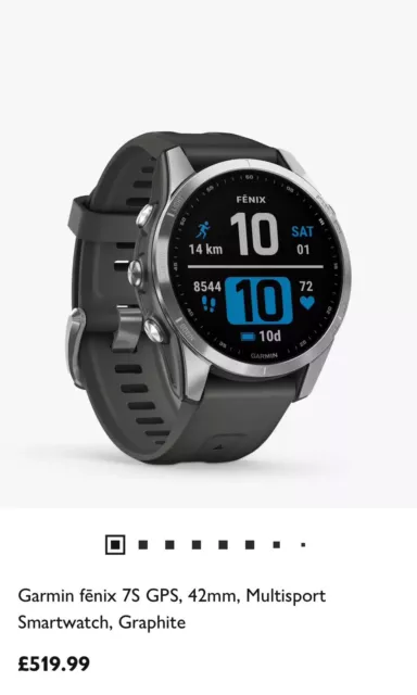 *New* Garmin Fenix 7S Multisport GPS Watch 42mm Silver, Graphite Band RRP £519