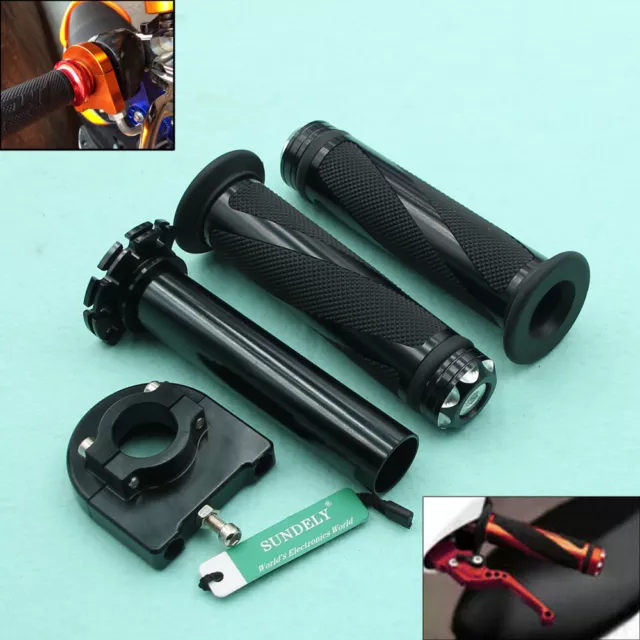 Motorcycle Motorbike Handlebar CNC Hand Grip & Throttle Twist Tube Black 22mm