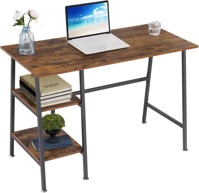 Home Office Computer Desk Writing Study Workstation with 2 Tier Storage Shelves