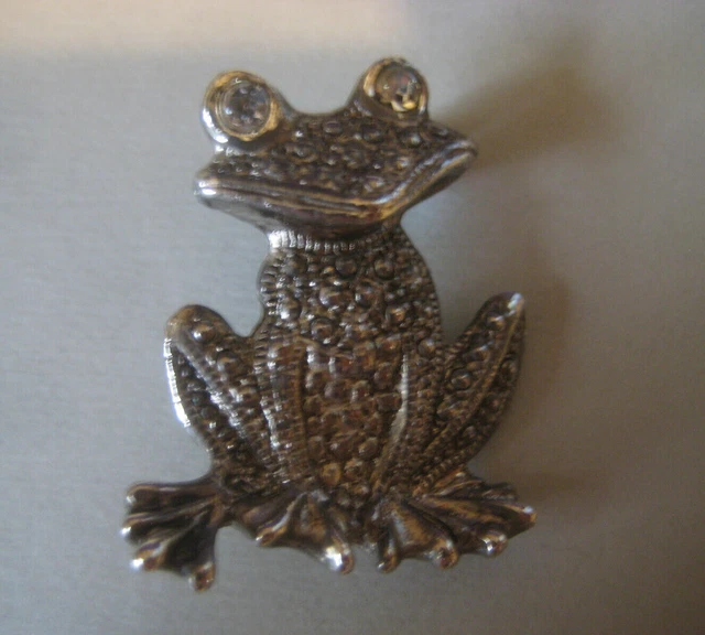 FROG vintage PIN silvertone rhinestone eyes bumpy texture pendant loop