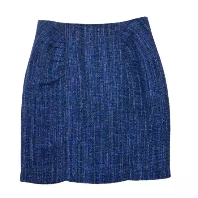 Nanette Lepore Women's Blue Tweed Schooner Pencil Skirt High Waisted Size 6