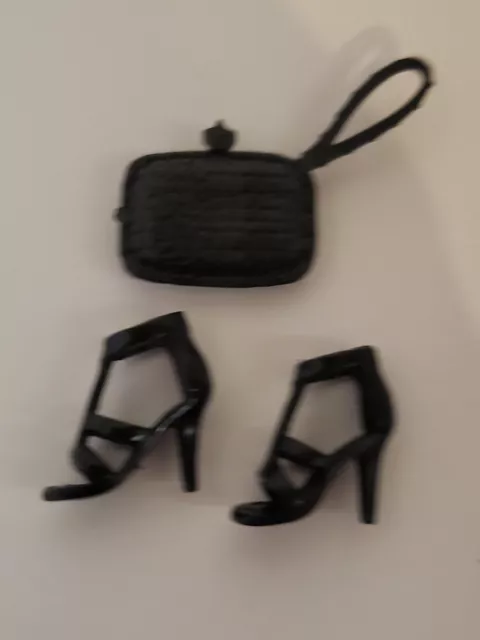 Barbie  Black High Heel Open Toed Sandal Shoes & Purse Set
