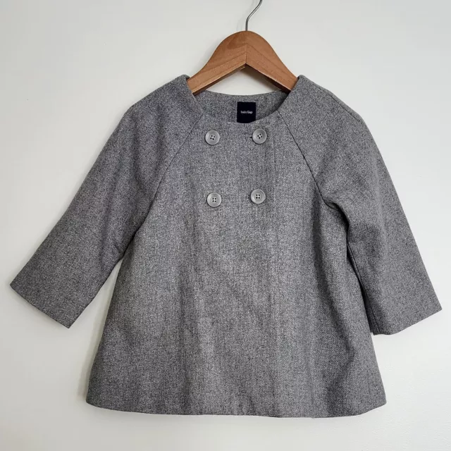 Size 2 / 18-24 Months BABY GAP Girl Grey Lurex Wool Blend Coat Jacket Preloved