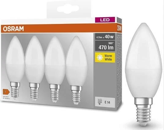 Pack 0f 3 Osram mattierte LED E14 Kerzenlampen warmweiß 470 Lumen nicht dimmbar