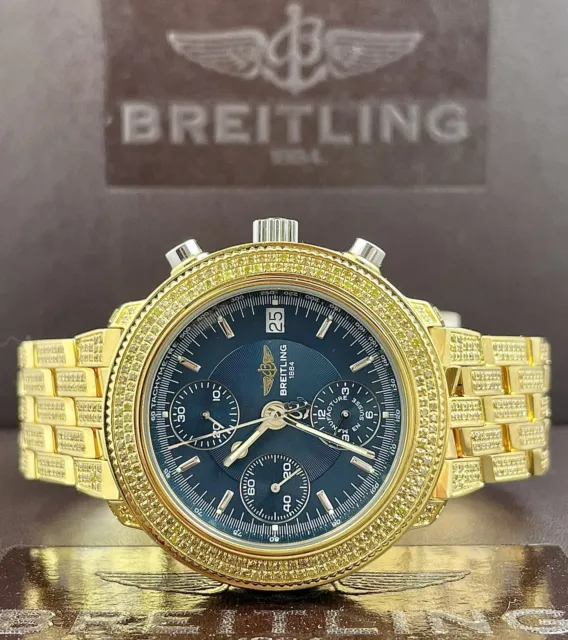 Breitling Astromat Chrono Mens Steel Watch 40mm Iced 8ct Yellow Diamond A20405
