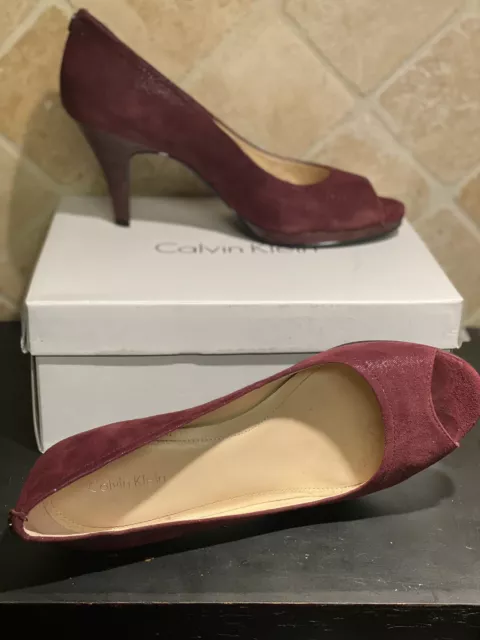 Calvin Klein Burgundy Suede Shoes Peep Toe Size 8M