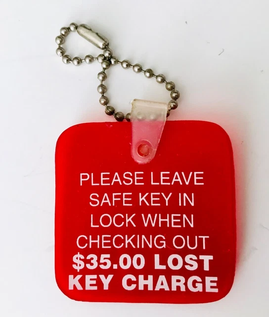 VINTAGE SAFE KEY FOB Hotel Red Rubber Lost Key Charge Keychain Hotel