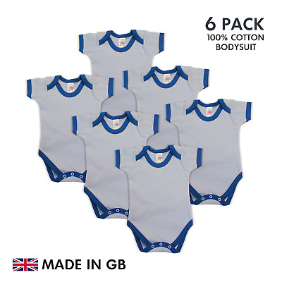 Baby Bodysuit 6 PACK Sky Blue/Royal Trim Blank Babygrow Vest Essentials UK Gift