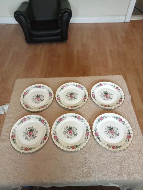Royal Stafford 6x 16.5cm Tea Side Plates - Gold Gliding - Pink Roses