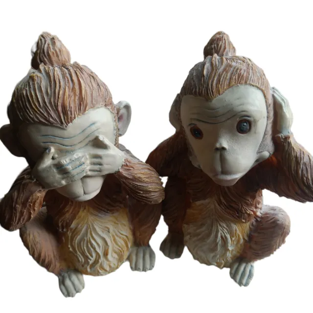 Two Wise Monkeys See No Evil, Hear No Evil Very Cute Resin
