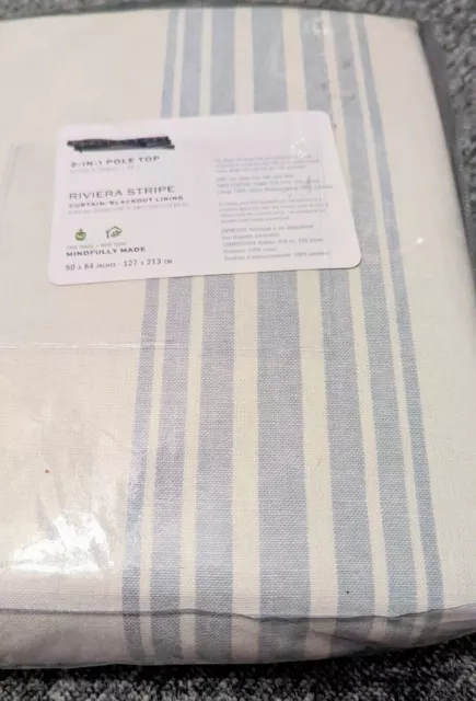 Pottery Barn Riviera Stripe Blackout Curtain Drape PoleTop Porcelain Blue 50x84 Pottery Barn Riviera Stripe Blackout Curtain Drape PoleTop Porcelain Blue 50x84