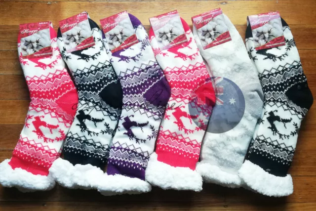 2 Pairs Womens Bed Slipper Socks Thick Fluffy Home Non-slip Warm Soft Fur Winter