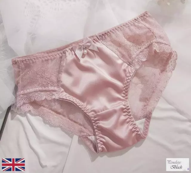 UK, Sexy Men Briefs, Pink Silk & Lace Panties, Sissy Lingerie Briefs (Size XL)