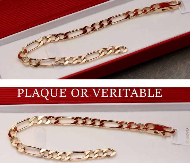 Bracelet Gourmette Large Plaque Or Ancien – Vintage, Maille Tressée, Poinçonné, Occasion Porté