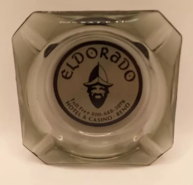 Vintage Ashtray "ELDORADO Hotel & Casino" ~Reno Nevada~ 3.5" Smoked Glass