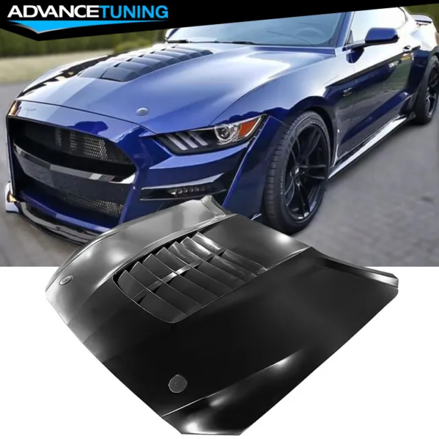 Fits 15-17 Ford Mustang 2DR GT500 Style Unpainted Air Vent Aluminum Front Hood