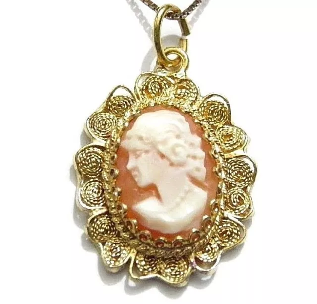 Pendentif Camée en Filigrane Sarda Argent D'Or Bijou Fille Dames