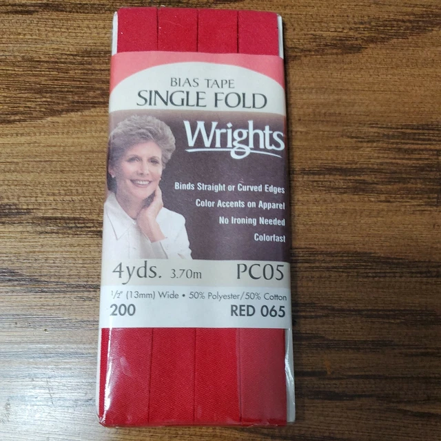Wright's Red 065 1/2" de ancho CINTA DE SESGO simple plegable para corbatas máscara de coser