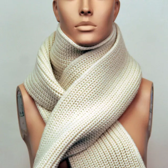 Fisherman chunky rib knit scarf, Soft White, 100% Extrafine Italian Merino Wool