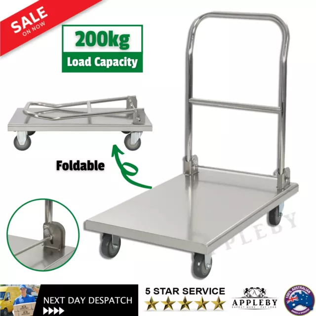 Industrial Platform Trolley Wagon Cart S/Steel Foldable Hand Truck 200kg Folding