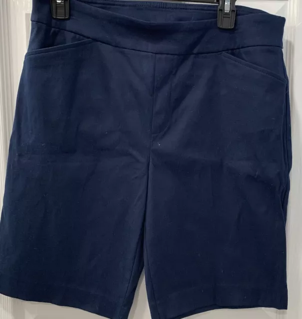 Womens Time & Tru Navy Pull On Stretch Bermuda Shorts Size Med NWOT