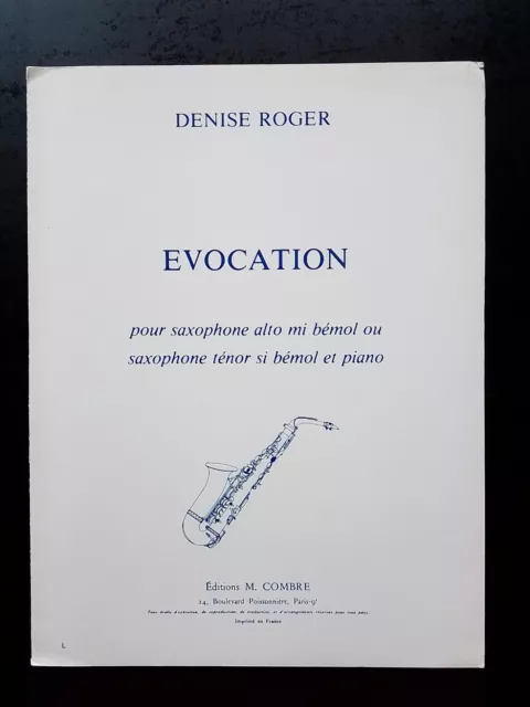 PARTITION- DENISE ROGER - EVOCATION pour saxophone alto mib ou tenor sib & piano