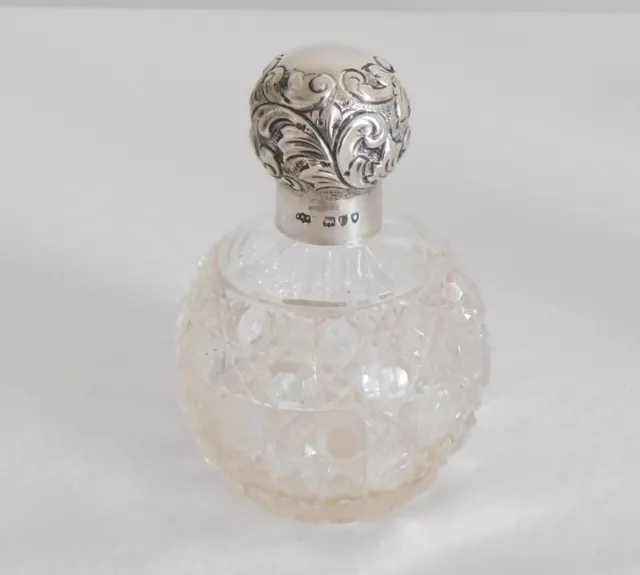 Antique English Repousse Sterling & Crystal Cologne Bottle-London Date 1895