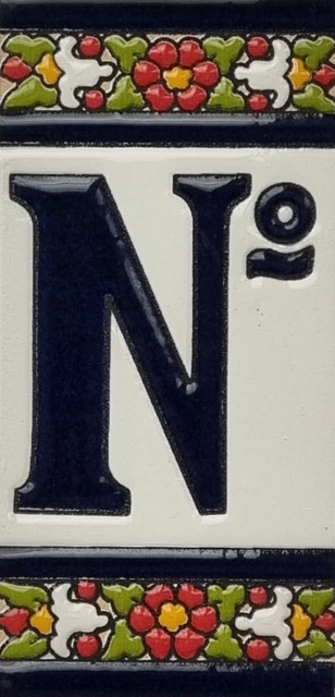 11cm x 5.4cm Ceramic Hand-Painted Spanish Floral Number, Letter Tiles & Frames 3