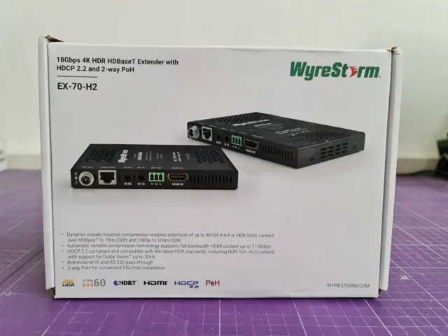 Wyrestorm EX-70-H2 4K HDR HDBaseT Extender Set with 2-Way PoH UR