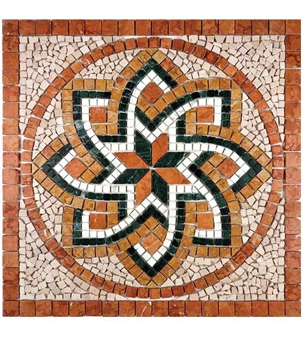 Rosone Rosoni Mosaico in marmo, per interno ed esterni, Positano rosso, cm.66x66