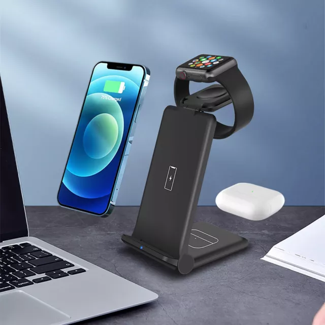 UK 3in1 Wireless Charger Dock Stand For iWatch AirPod iPhone 14 13 Pro 12 11 XS