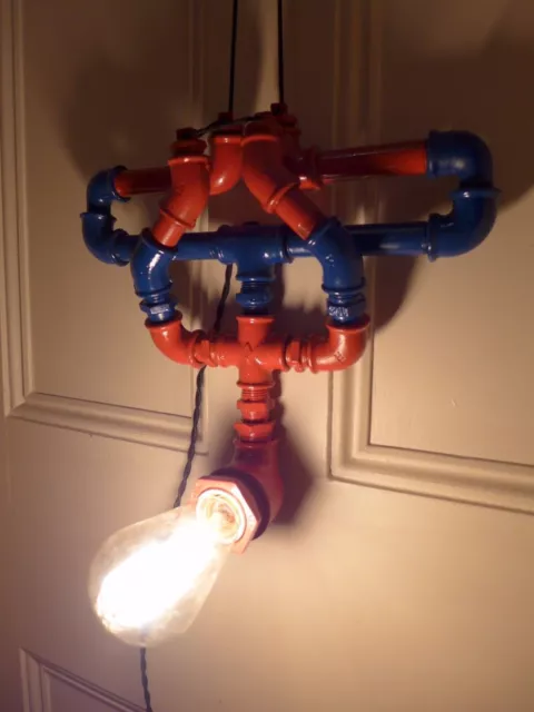 Spiderman design lamp handmade pipe steampunk unique industrial loft lamp hobby