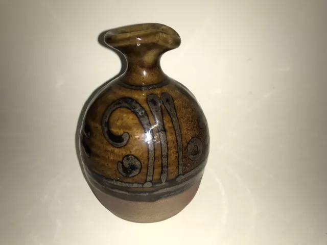 Hand thrown studio pottery three quarter glazed vase/ jug