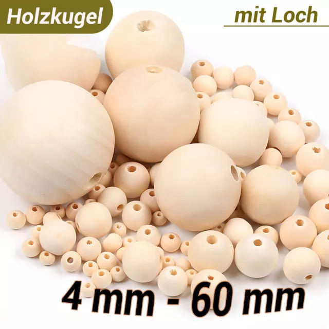 4mm-60mm Natürlich Holzkugeln Kugeln Holz Rohholzkugeln mit kompletter Bohrung