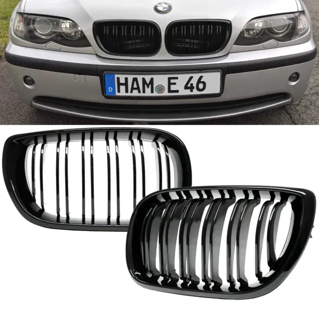 Kühlergrill für BMW 3er E46 Limo Touring 01-05 FACELIFT Schwarz Glanz Doppelsteg