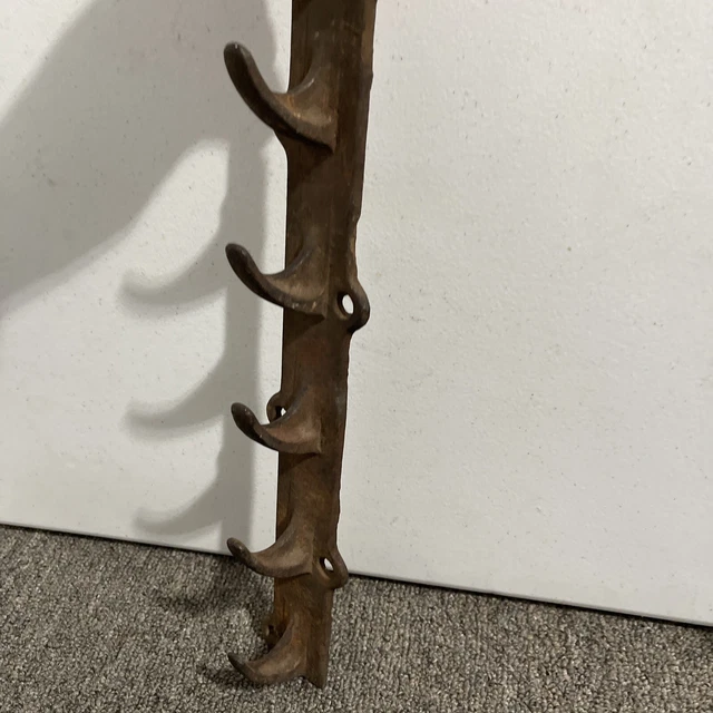 Antique Cast Iron Barn Horse Tack Harness Wall Rack Holder Farm Angled Tool Hook 3